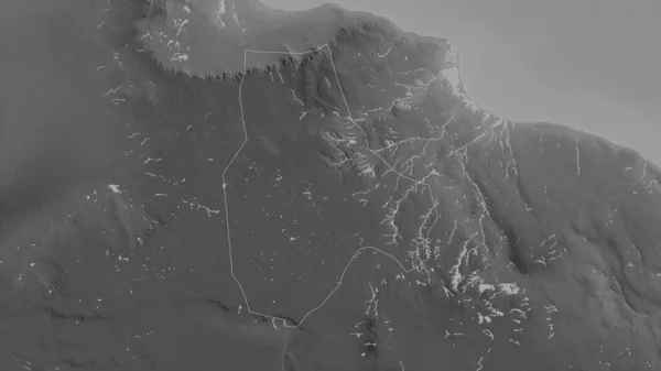 Jabal Gharbi Libyen Grayscaled Karta Med Sjöar Och Floder Form — Stockfoto