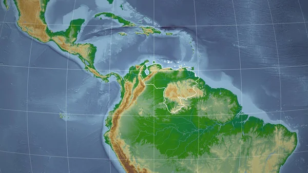 Wenezuela Sąsiedztwo Odległa Perspektywa Zarysem Kraju Kolor Mapa Fizyczna — Zdjęcie stockowe