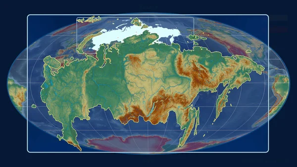 Увеличенный Вид России Перспективными Линиями Против Глобальной Карты Проекции Моллвейда — стоковое фото