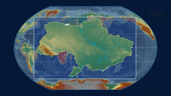 Zbliżenie Ukrainę Zarysu Linii Perspektywicznych Wobec Globalnej Mapy Projekcji Kavrayskiy — Zdjęcie stockowe