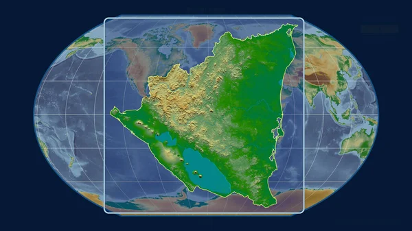 Zoomed View Nicaragua Outline Perspective Lines Global Map Kavrayskiy Projection — Stock Photo, Image