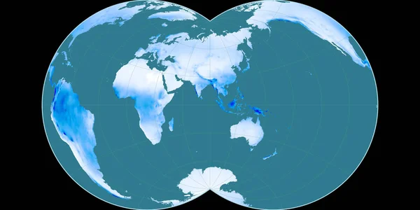마우러 글로브랄 투영의 지도는 중심으로 강수량 이스터를 만족스럽게 — 스톡 사진