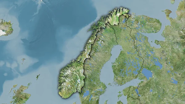Norwegen Auf Der Satelliten Karte Der Stereographischen Projektion Rohzusammensetzung Von — Stockfoto