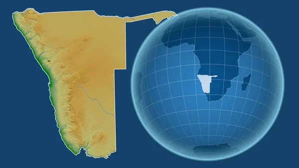 Namibia Globo Con Forma Del País Contra Mapa Ampliado Con — Foto de Stock