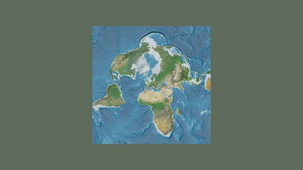 世界大比例尺地图的正方形框架 呈倾斜的范德格林登投影 以列支敦士登领土为中心 卫星图像 — 图库照片