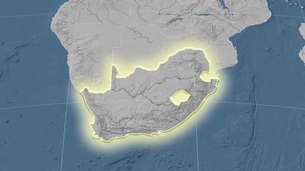 Sud Africa Dintorni Prospettiva Obliqua Distante Forma Brillava Mappa Dell — Foto Stock