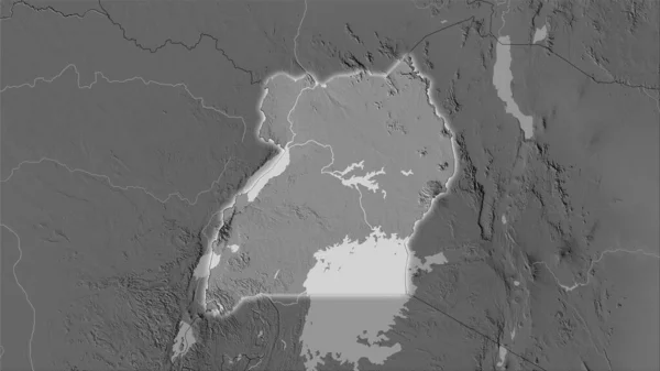 Oblast Ugandy Mapě Nadmořské Výšky Stupních Šedi Stereografické Projekci Hrubé — Stock fotografie