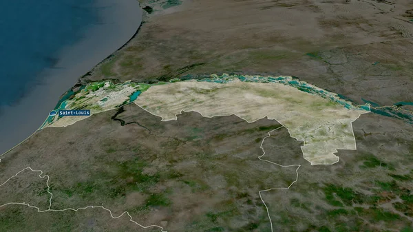 サンルイ セネガルの地域が拡大し 首都で強調表示されました 衛星画像 3Dレンダリング — ストック写真