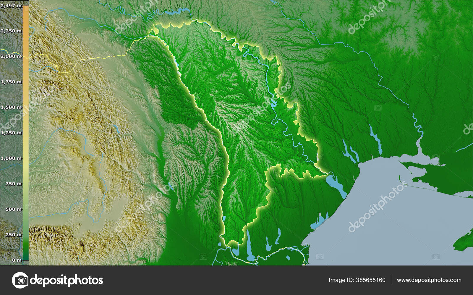 Physical Map Moldova Area Stereographic Projection Legend Raw