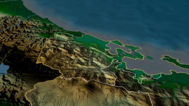 Bocas del Toro - Panama ili yakınlaştırıldı ve altı çizildi. Ana fiziksel manzara özellikleri. 3B görüntüleme