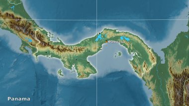 Stereografik projeksiyondaki topografik yardım haritasında Panama alanı - ana bileşim