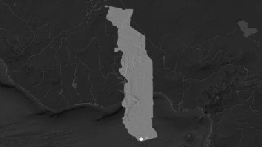 Togo 'nun vurgulanmış bölgesi. Mahallesinin doyumsuz haritasında sermaye noktası var. Çift seviyeli yükseklik haritası