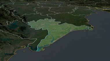 Nam Dinh - Vietnam vilayeti yakınlaştırıldı ve vurgulandı. Uydu görüntüleri. 3B görüntüleme