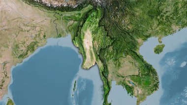 Stereografik projeksiyondaki C uydusu haritasında Myanmar alanı - koyu parlak dış hatlı raster tabakalarının ham bileşimi