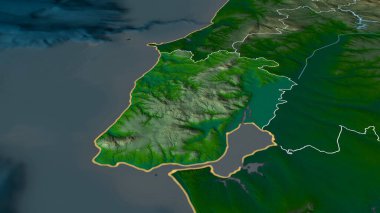 Lisboa - Portekiz bölgesi yakınlaştırıldı ve altı çizildi. Ana fiziksel manzara özellikleri. 3B görüntüleme