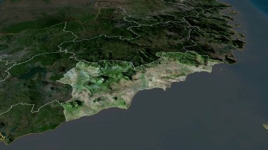 Binh Thun - Vietnam vilayeti yakınlaştırıldı ve vurgulandı. Uydu görüntüleri. 3B görüntüleme