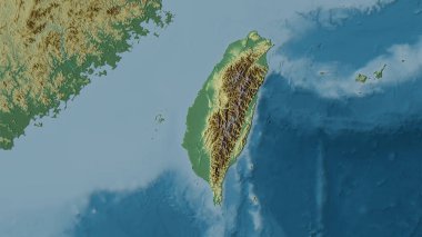 Stereografik projeksiyondaki topografik yardım haritasında Tayvan bölgesi - raster katmanlarının ham bileşimi