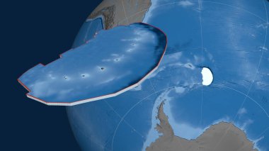 Sandviç tektonik tabağı çıkarıldı ve dünyaya karşı sunuldu. topoğrafya ve batimetri renkli yükseklik haritası. 3B görüntüleme