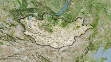 Uyduda Moğolistan bölgesi stereografik projeksiyonda bir harita - koyu parlak dış hatlı raster tabakalarının ham bileşimi