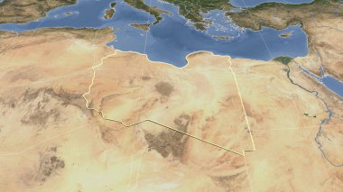 Libya ve mahallesi. Uzak eğimli perspektif - şekil çizilmiş. uydu resimleri