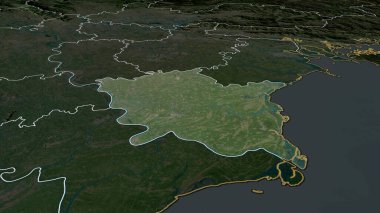 Tayland Binh - Vietnam vilayeti yakınlaştırıldı ve vurgulandı. Uydu görüntüleri. 3B görüntüleme