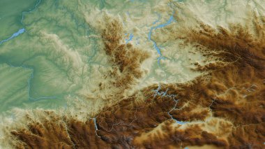 Khakass, Rusya Cumhuriyeti. Göller ve nehirlerle renkli rahatlama. Ülke alanına göre şekillendirilmiş. 3B görüntüleme