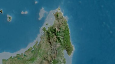 Antsiranana, Madagaskar özerk vilayeti. Uydu görüntüleri. Ülke alanına göre şekillendirilmiş. 3B görüntüleme