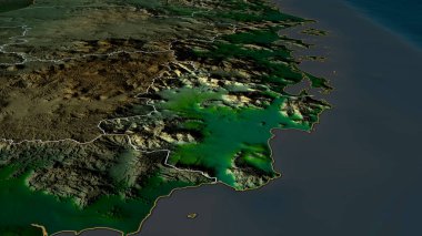 Ninh Thuan - Vietnam vilayeti yakınlaştırıldı ve vurgulandı. Ana fiziksel manzara özellikleri. 3B görüntüleme