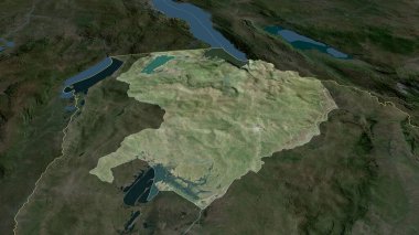 Kuzey - Zambiya ili yakınlaştırıldı ve altı çizildi. Uydu görüntüleri. 3B görüntüleme