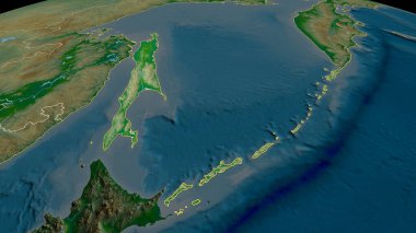 Sakhalin - Rusya 'nın yakınlaştırılmış ve vurgulanmış bölgesi. Ana fiziksel manzara özellikleri. 3B görüntüleme
