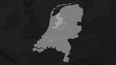 Hollanda 'nın vurgulanmış bölgesi. Mahallesinin doyumsuz haritasında sermaye noktası var. Çift seviyeli yükseklik haritası