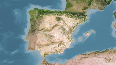 Spain area on the satellite C map in the stereographic projection - raw composition of raster layers clipart