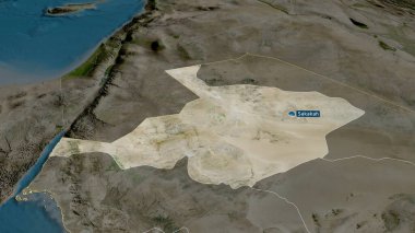 Al Jawf - Suudi Arabistan bölgesi sermaye ile yakınlaştırıldı ve vurgulandı. Uydu görüntüleri. 3B görüntüleme