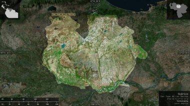 Guarico, Venezuela eyaleti. Uydu görüntüleri. Ülke alanına karşı bilgilendirici örtülerle sunulan şekil. 3B görüntüleme