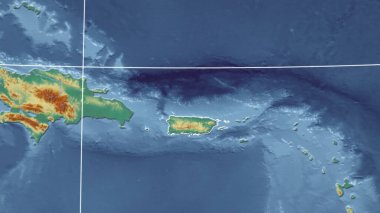 Puerto Rico. Neighborhood - distant perspective with outline of the country. topographic relief map clipart