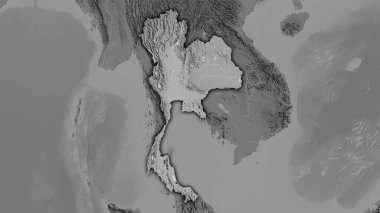 Stereografik projeksiyondaki gri ölçekli yükseklik haritasında Tayland bölgesi - koyu parlak çizgili raster tabakalarının ham bileşimi