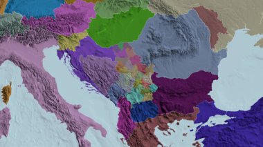 Sırbistan yakınlaştı ve komşuları oldu. İdari bölümün renkli ve çarpık haritası. 3B görüntüleme