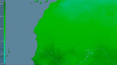 Efsanevi stereografik projeksiyonda Moritanya bölgesinin en düşük sıcaklığı - raster katmanlarının ham bileşimi