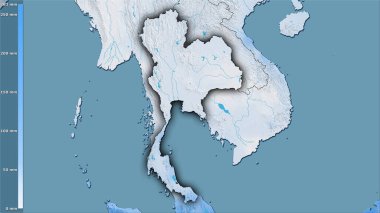 Tayland bölgesindeki en kurak ayın yağışı efsanevi stereografik projeksiyonla - koyu parlak dış hatlı raster tabakalarının ham bileşimi