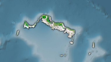 Uydudaki Turks ve Caicos Adaları alanı stereografik projeksiyondaki A haritası - koyu parlak dış hatlı raster tabakalarının ham bileşimi