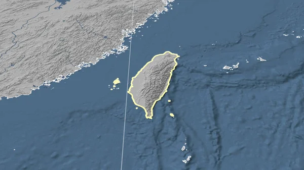 台湾とその周辺 輪郭形状 グレースケール標高図 — ストック写真