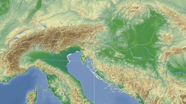Eslovenia Barrio Perspectiva Oblicua Distante Sin Contorno Mapa Físico Color — Foto de Stock
