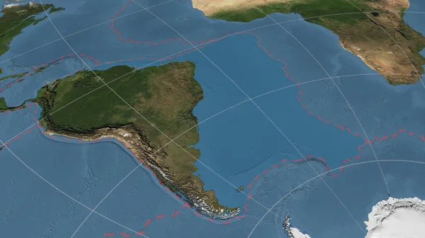 Zuid Amerikaanse Tektonische Plaat Vergroot Vergroot Wereldwijde Satellietbeelden Azimuthal Equidistant — Stockfoto