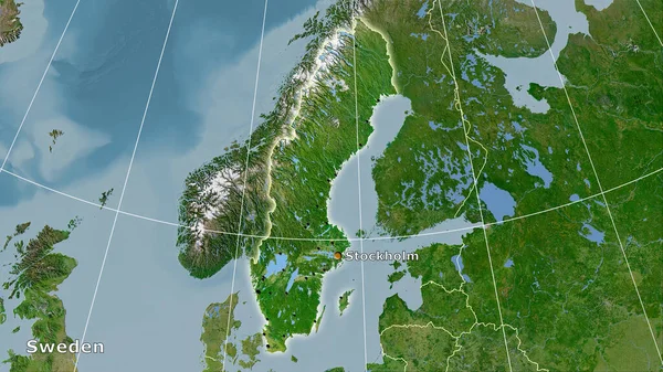 Suécia Área Mapa Satélite Projeção Estereográfica Composição Principal — Fotografia de Stock