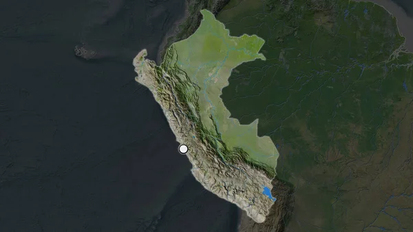 Area Evidenziata Del Perù Con Punto Capitale Sulla Mappa Desaturata — Foto Stock
