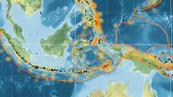 Lempeng Tektonik Laut Maluku Diuraikan Pada Peta Topografi Global Dalam — Stok Foto