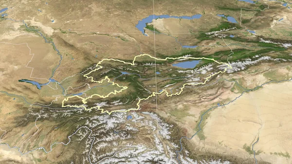 Quirguizistão Seu Bairro Perspectiva Oblíqua Distante Forma Delineada Imagens Satélite — Fotografia de Stock