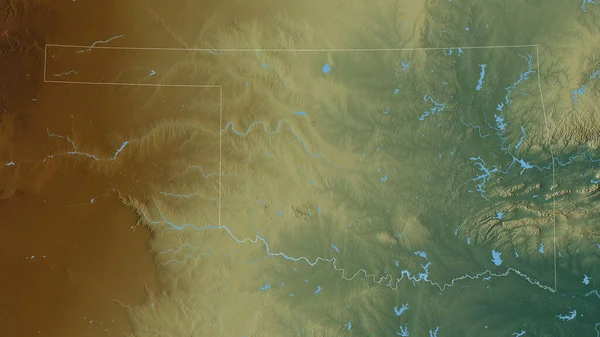 Oklahoma Egyesült Államok Színes Dombormű Tavakkal Folyókkal Alakzat Körvonalazódik Ország — Stock Fotó