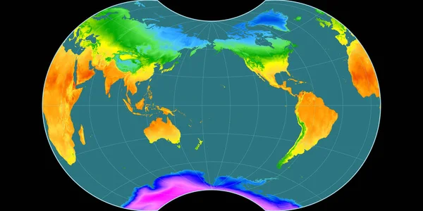 World Map Maurer Apparent Globular Projection Centered 170 West Longitude — Stock Photo, Image