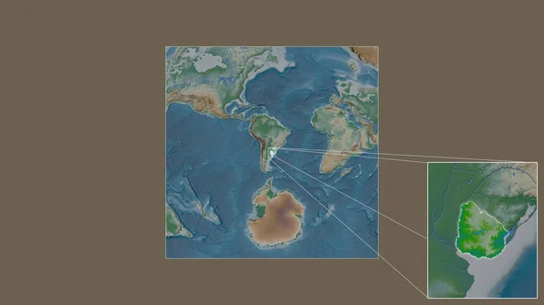 우루과이의 확장되고 지역은 세계의 지도에서 프레임의 모서리를 연결하는 추출하였다 — 스톡 사진